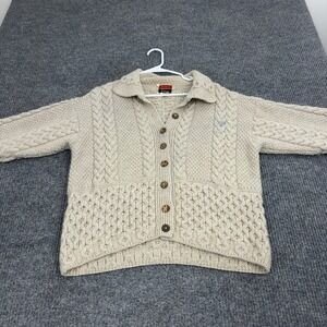Avoca Cardigan Sweater‎ Womens M Beige Merino Wool Cable Knit Button Up Vintage